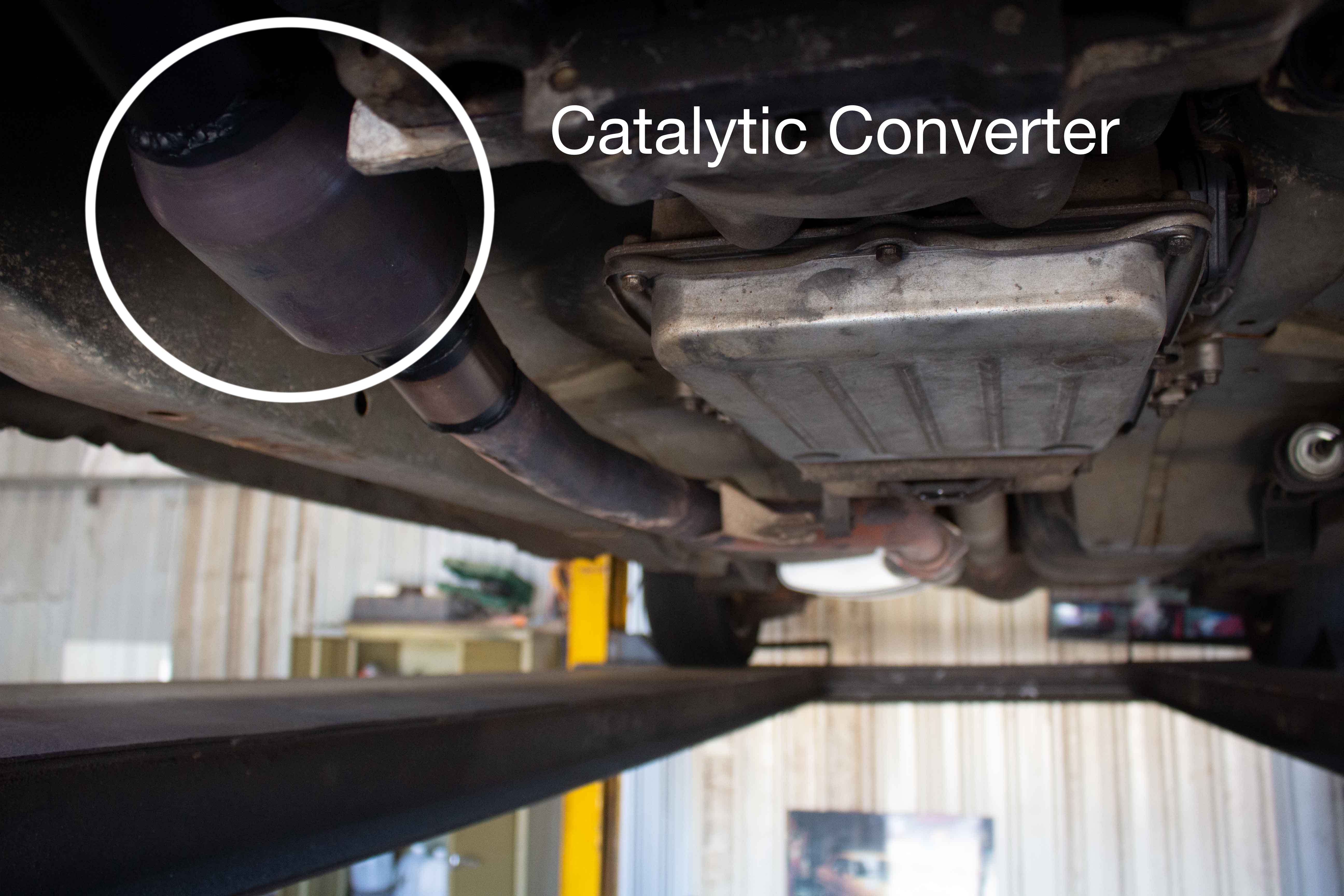 the belly of a car where the catalytic converter is placed